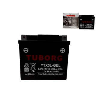 AKUMULATOR MOTOCYKLOWY TUBORG YTX5L-BS-GEL 12V 4Ah 100A