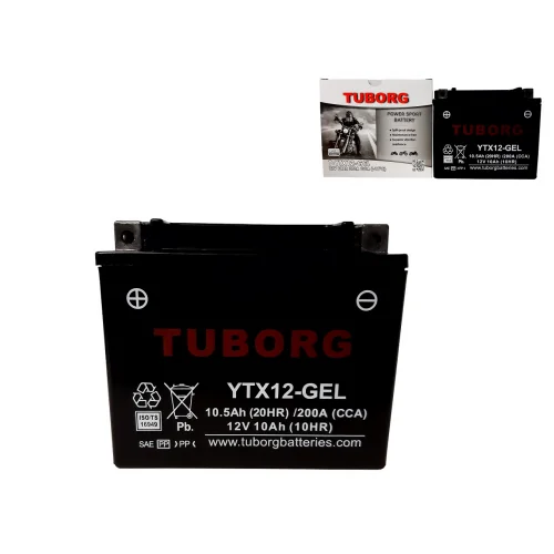 AKUMULATOR MOTOCYKLOWY TUBORG YTX12-GEL 12V 10Ah 200A
